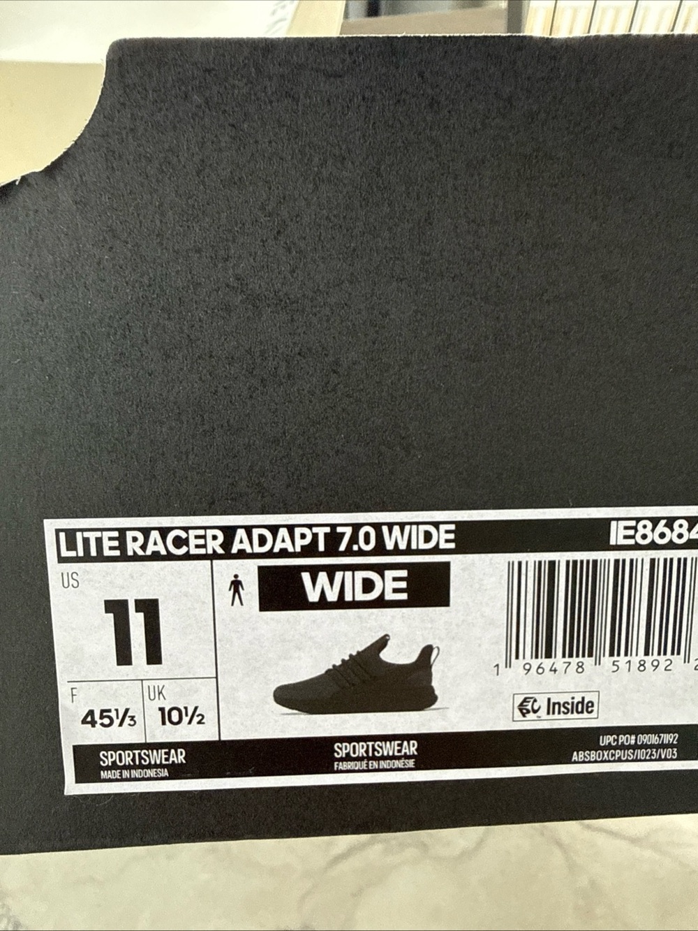 Adidas Lite Racer Adapt 7.0 Running Shoes Men’s Sz 11 Wide 11W Sneakers Black - Picture 5 of 5
